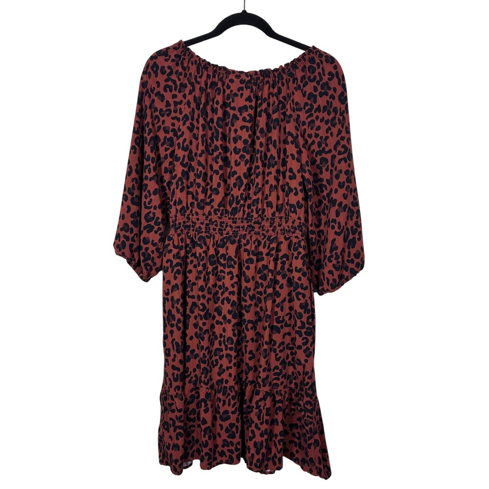Knox Rose Leopard Print Smocked Waist Boho Tiered A-Line Dress Brown Size M - Picture 4 of 8